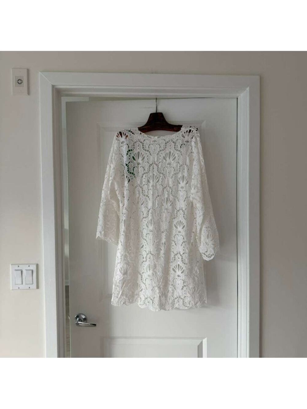 Farm Rio White Seashell Eyelet Mini Dress - Picture 7 of 8